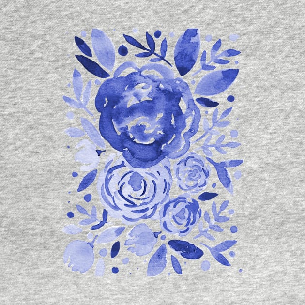 Watercolor roses bouquet - blue by wackapacka
